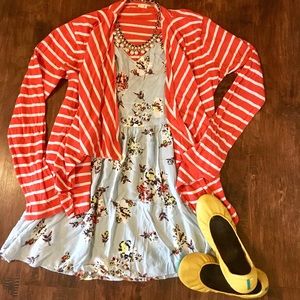 *SOLD* Striped Cardigan, Floral Dress & Necklace
